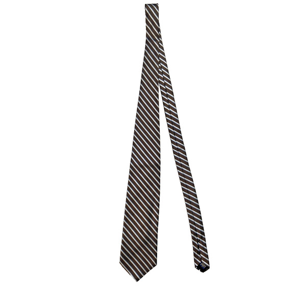 Brooks Brothers Makers Necktie 100% Silk Brown Blue Stripe Career Party Guest - Picture 1 of 7